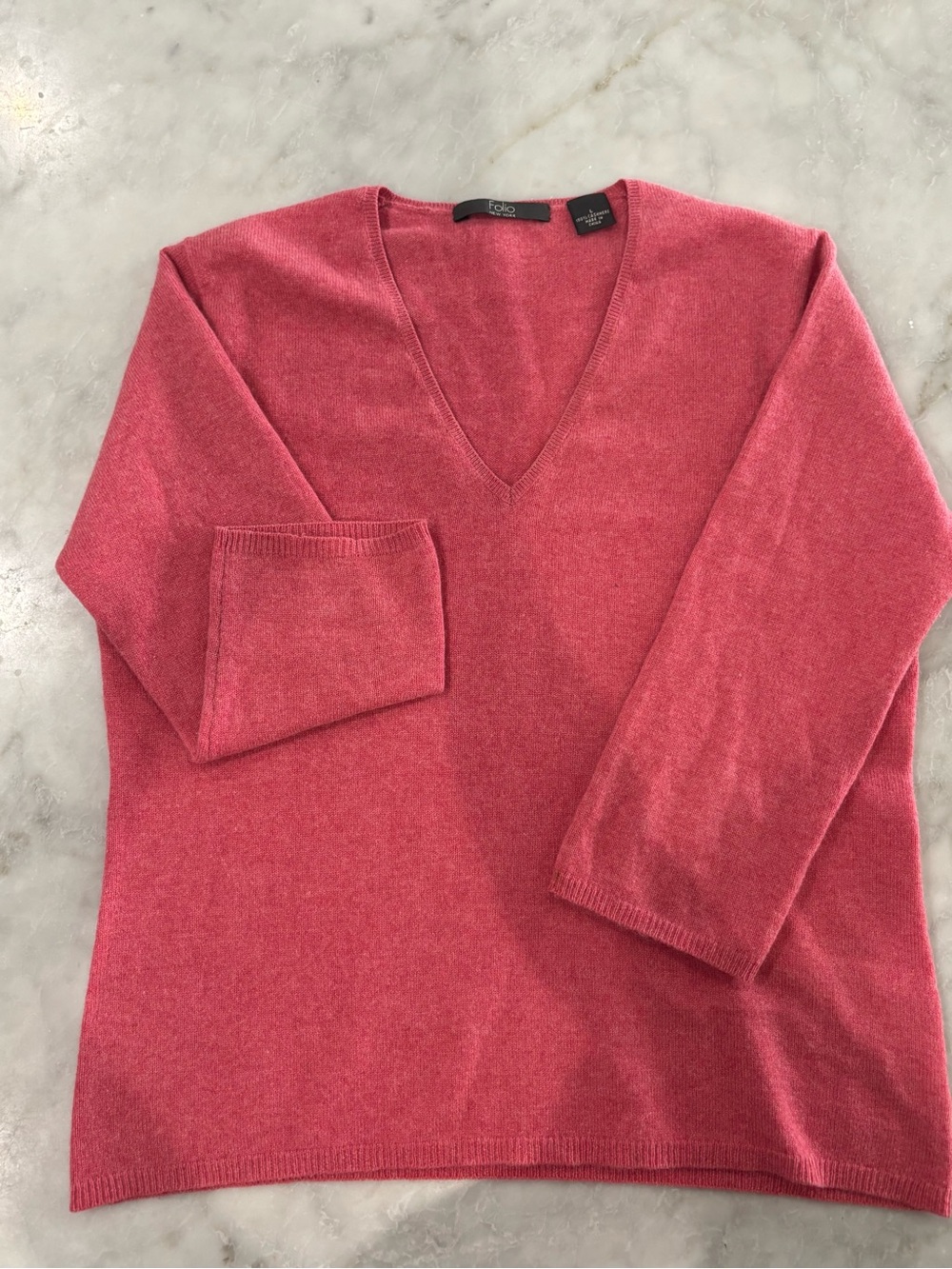 Folio Saks Fifth Ave Cashmere Rose V-Neck Sweater